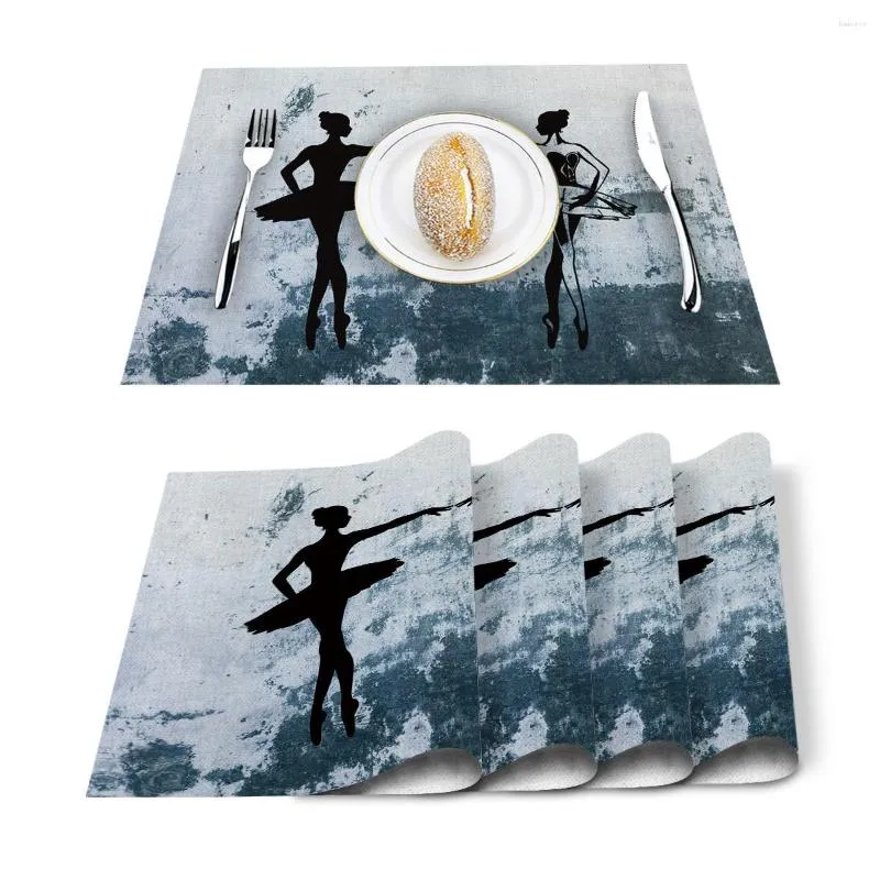 Tabell Runner 4/6st Mats Ballet Dancer Danced Wall Printed servett Kök Tillbehör Hemma Party Dekorativa placemats