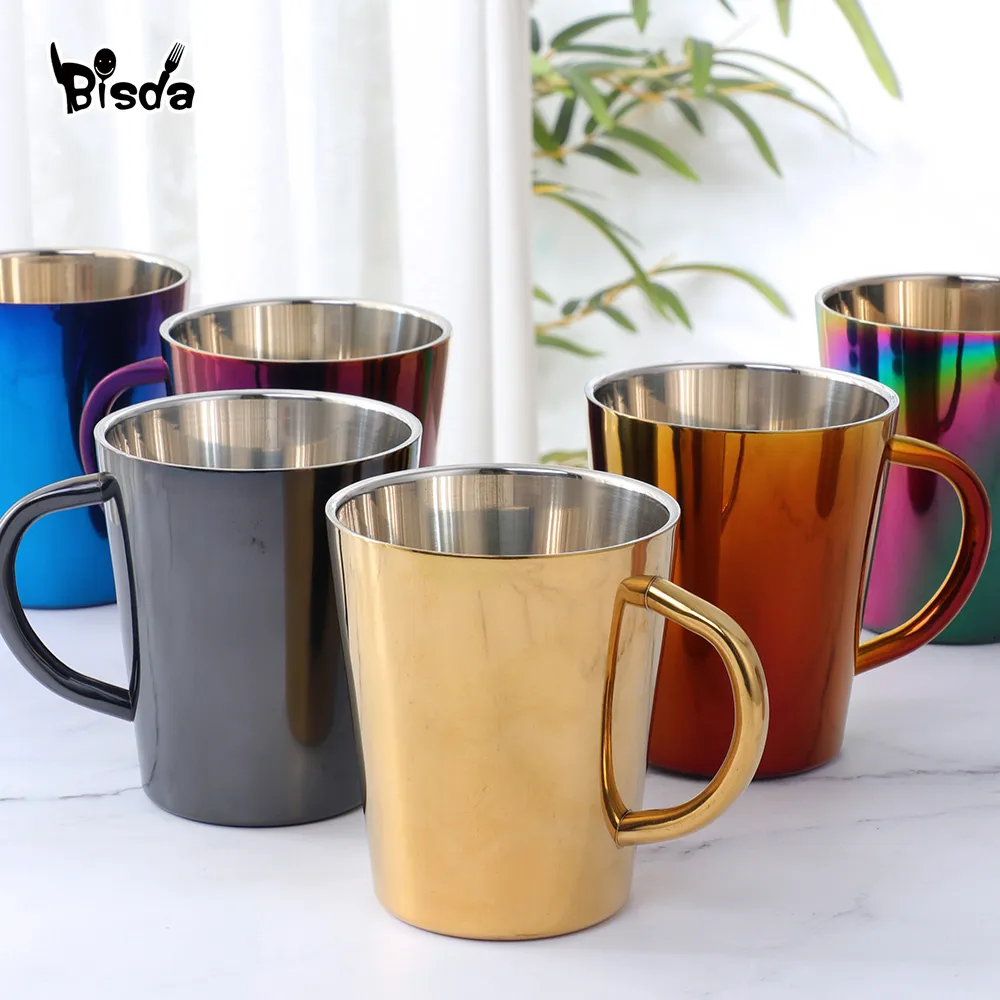 Bicchieri Tazza da caffè in acciaio inossidabile da 300 ml Tazza da latte portatile con manico Tazze arcobaleno a doppia parete Bicchiere da viaggio Tazze da tè al latte 230729