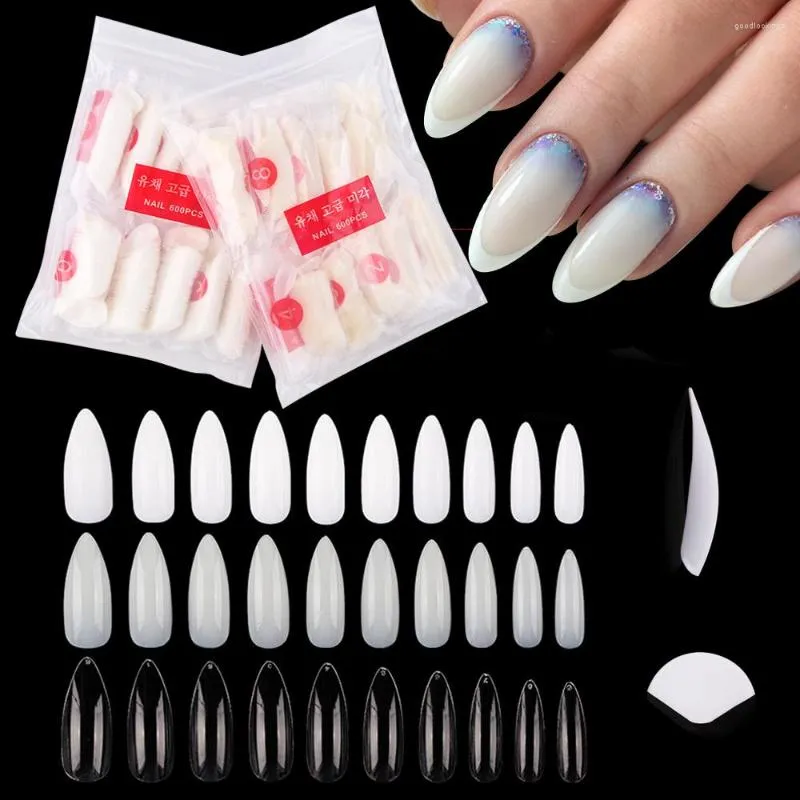 Kunstnagels 600 Stks/zak Volledige Dekking Nep Nagel Kunstmatige Druk Op Lange Amandel/Water Drop Clear/Natuur doodskist Art Tip Manicure Tool