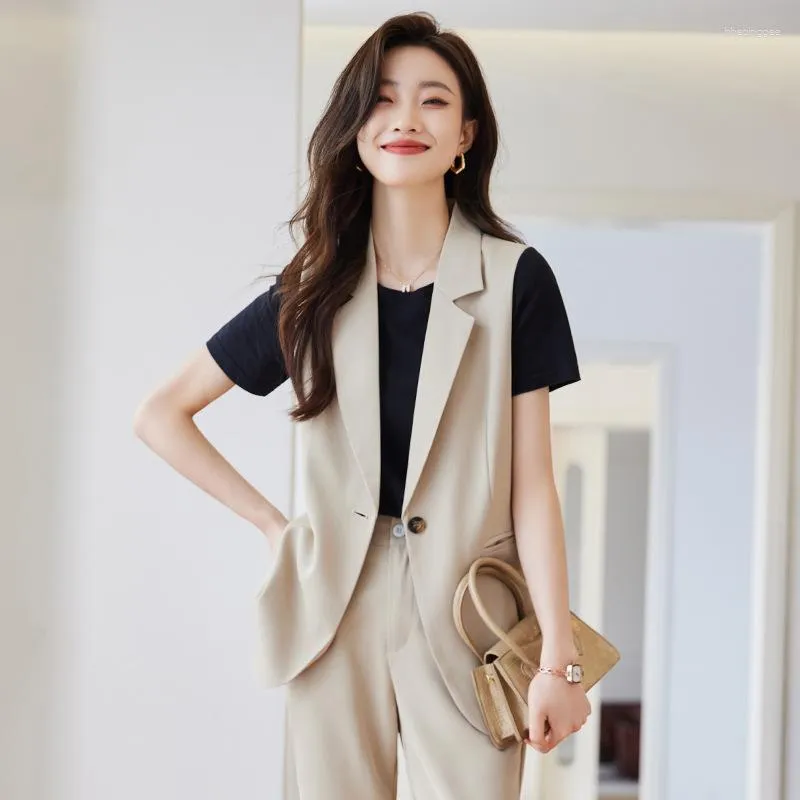 Kvinnors tvåbitar byxor 2023 Spring Summer Office Lady Blazer Women Vest Jacket Hög midja Separat kvinnlig chic och elegant kvinna