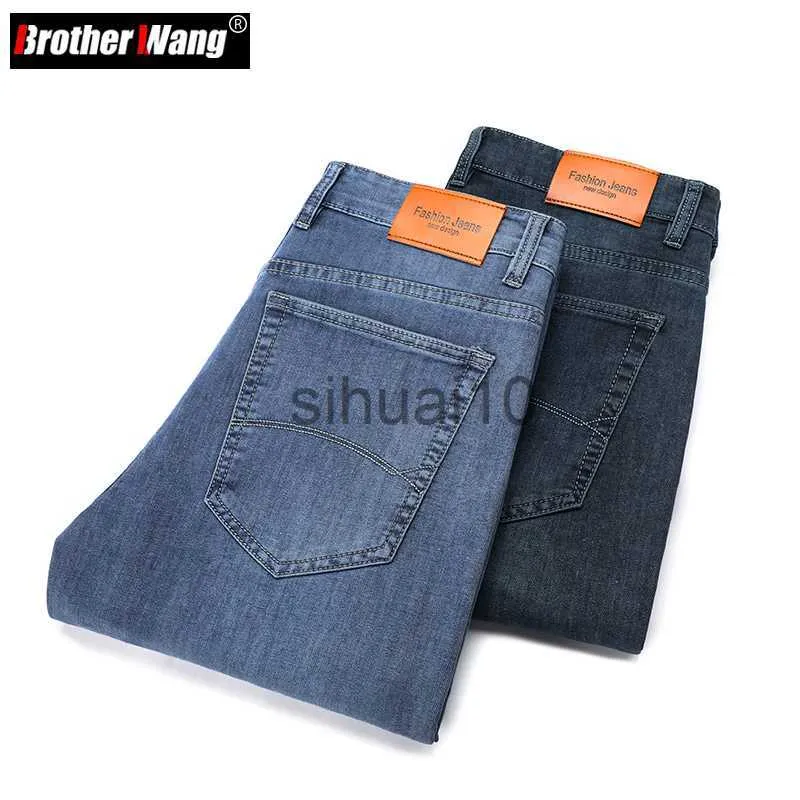 Jeans pour hommes style classique printemps été hommes mince droite bleu clair jeans 2023 nouveau denim stretch lâche denim pantalon mâle marque pantalon J230728