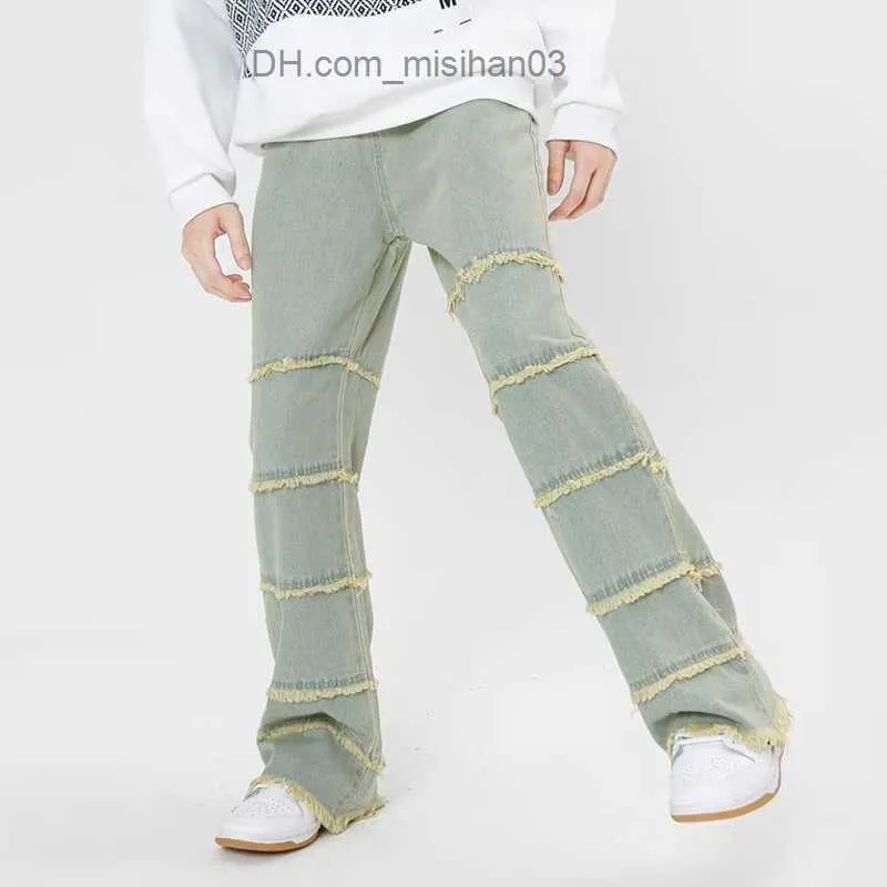 Men's Pants 2023 New Fashion Wear Fringe Wash Blue Pocket Men's Jeans Straight Hip Hop Retro Gothic Denim Trousers Vetement Homme Z230731