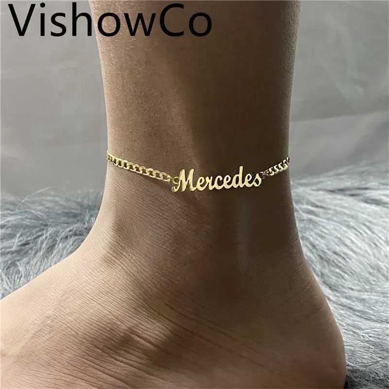 Aangepaste naam Anklet voor vrouwen gepersonaliseerde goudkleur roestvrijstalen sieraden aangepaste naamplaatje armband met hartgeschenken 230719