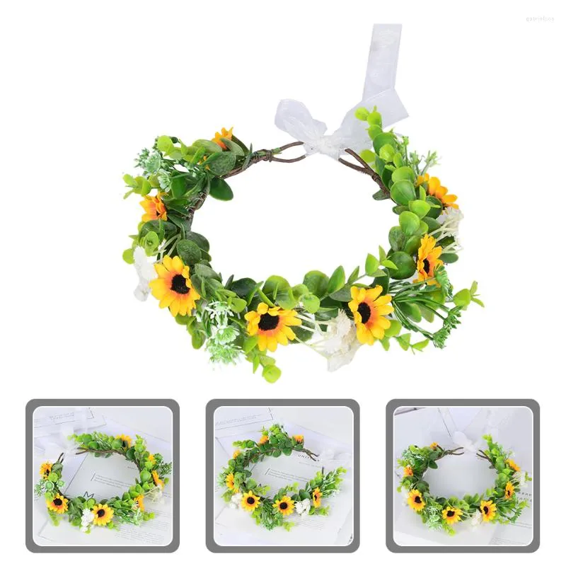 Fleurs décoratives filles cheveux cravates couronne florale artificielle bandeau pour femmes fleur mariée couvre-chef en plastique fée bandeaux