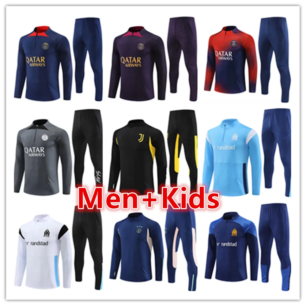 23 24 camisas de treino de futebol masculinas e infantis 2023 2024 psgS camisa de treino masculina camisa de futebol jaqueta de treinamento chandal futbol survetement kit de TERNO DE TREINAMENTO de pé