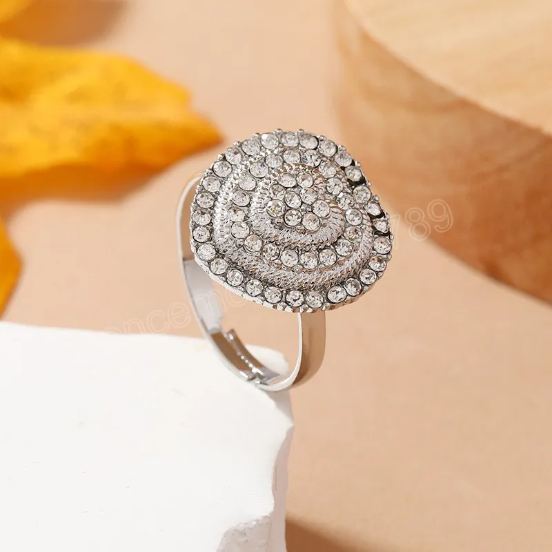 New Fashion Simple Bright Love Heart Crystal Full Rhinestone Ring Anello regolabile femminile Gioielli di fidanzamento matrimonio