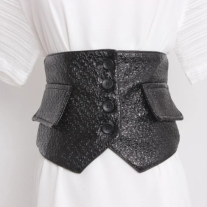 Bälten Kvinnor Runway Fashion Elastic Patent Pu Leather Cummerbunds Female Dress Corsets Waistband Decoration Wide Belt R108