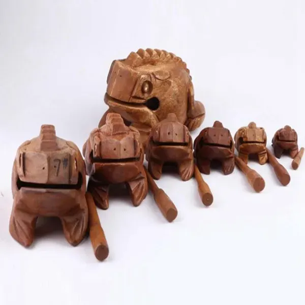 Thailand Lucky Frog with Drum Stick Traditional Craft Home Office Decor Wooden Art Figurines Miniatures1576665