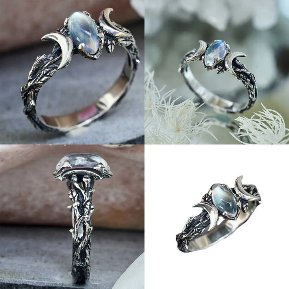 30 Dragon and Moonlight Stone Rings, Bohemian Crescent Pierścień, pierścień żeński, biżuteria na prezent hurtową