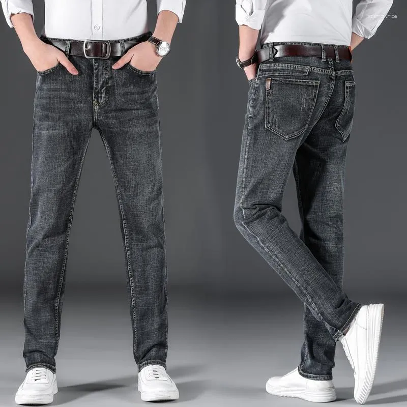 Jeans da uomo 2023 Brand Fit Straight Blue e Black Denim Classic Business Casual Office Fashion Pantaloni slim