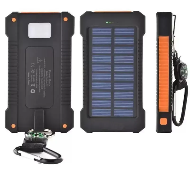 20000mah solar power bank  with LED flashlight Compass Camping lamp Double head Battery panel waterproof outdoor charging Cell phone