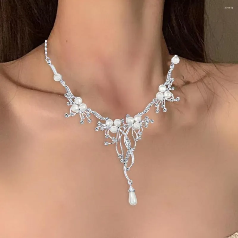 Halsband örhängen set justerbar örhänge avancerade brud smycken faux pärla strass för bröllop