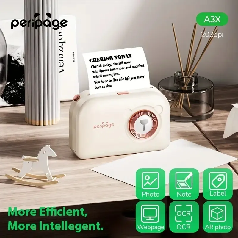 Peripage A3X Portable Thermal Printer Pocket Wireless Label Sticker Maker Smartphone Photo Printer Present Office Supplies Compatible with Bt USB Connection 203 DPI