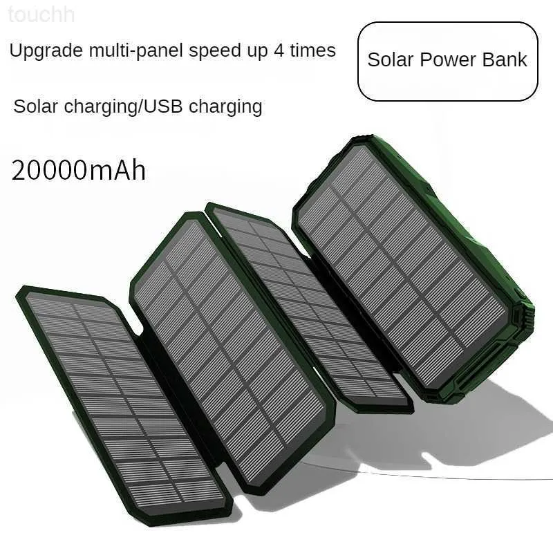 Powerbanks voor mobiele telefoons Opvouwbare zonne-energiebank 20000mAh Zonnelader Draagbaar opladen Outdoor PowerBank Zonnepaneel Powerbank voor smartphones L230731