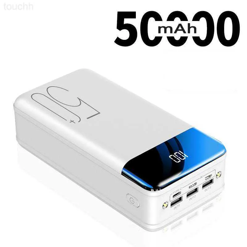 Mobiltelefon Power Banks Power Bank 50000MAH Snabbavgift för iPhone Xiaomi Huawei 3 USB Typ C PowerBank Portable Charger Externt batteripaket Poverbank L230731