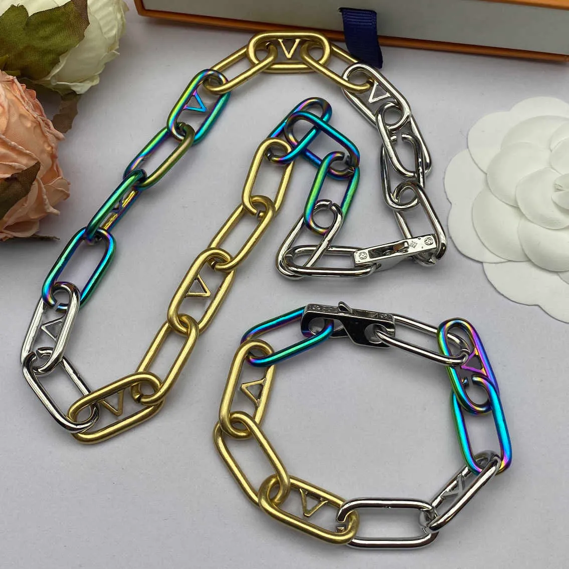 Lyxdesigner mode halsband armband silver färg gul guld kvinnor herr halsband armband rostfritt stål lyxhalsband