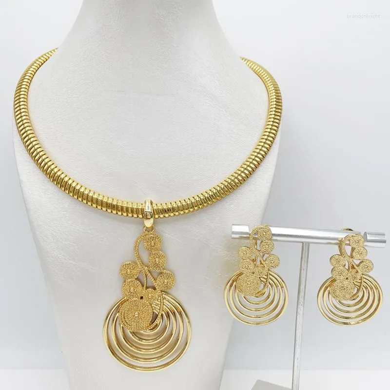 Necklace Earrings Set For Women Unique Pendant Dubai 18K Gold Plated Jewelry Bride Wedding Party Accessories