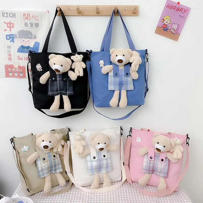 Storage Bags Fashion Canvas Bag Shoulder Niche Leisure Large Capacity Shopping Student School Bear Cartoon Handbag Messenger