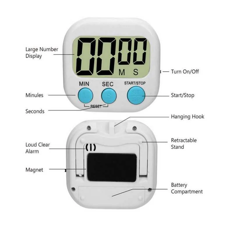 Timers Magnetische digitale keuken Countdown Timer Alarm met standaard Witte kookwekker Praktische kookwekkerwekker