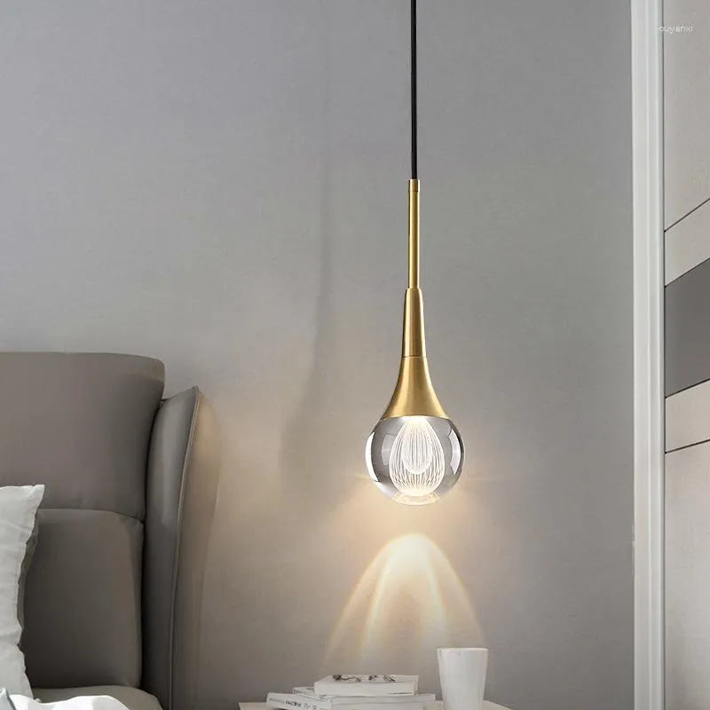 Pendant Lamps Modern Crystal Copper Bedroom Bedside Light Luxury Simple Single Head All Leisure Bar Lamp