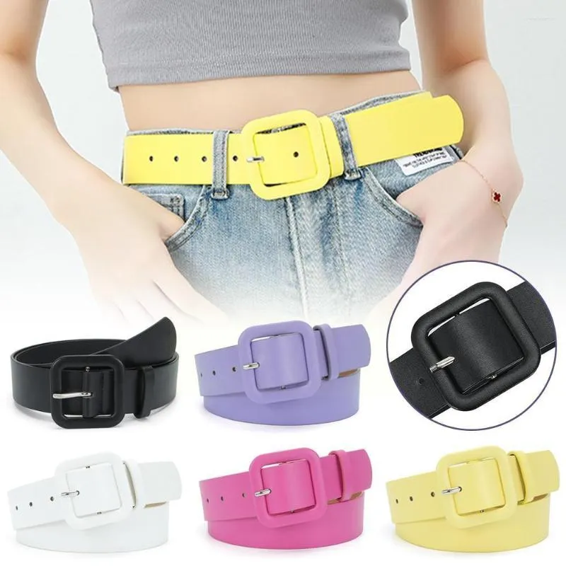 Cinture Cintura larga da donna Cintura vintage spessa con fibbia quadrata Colore caramella PU Vita casual per jeans Pantaloni Dre G1H1