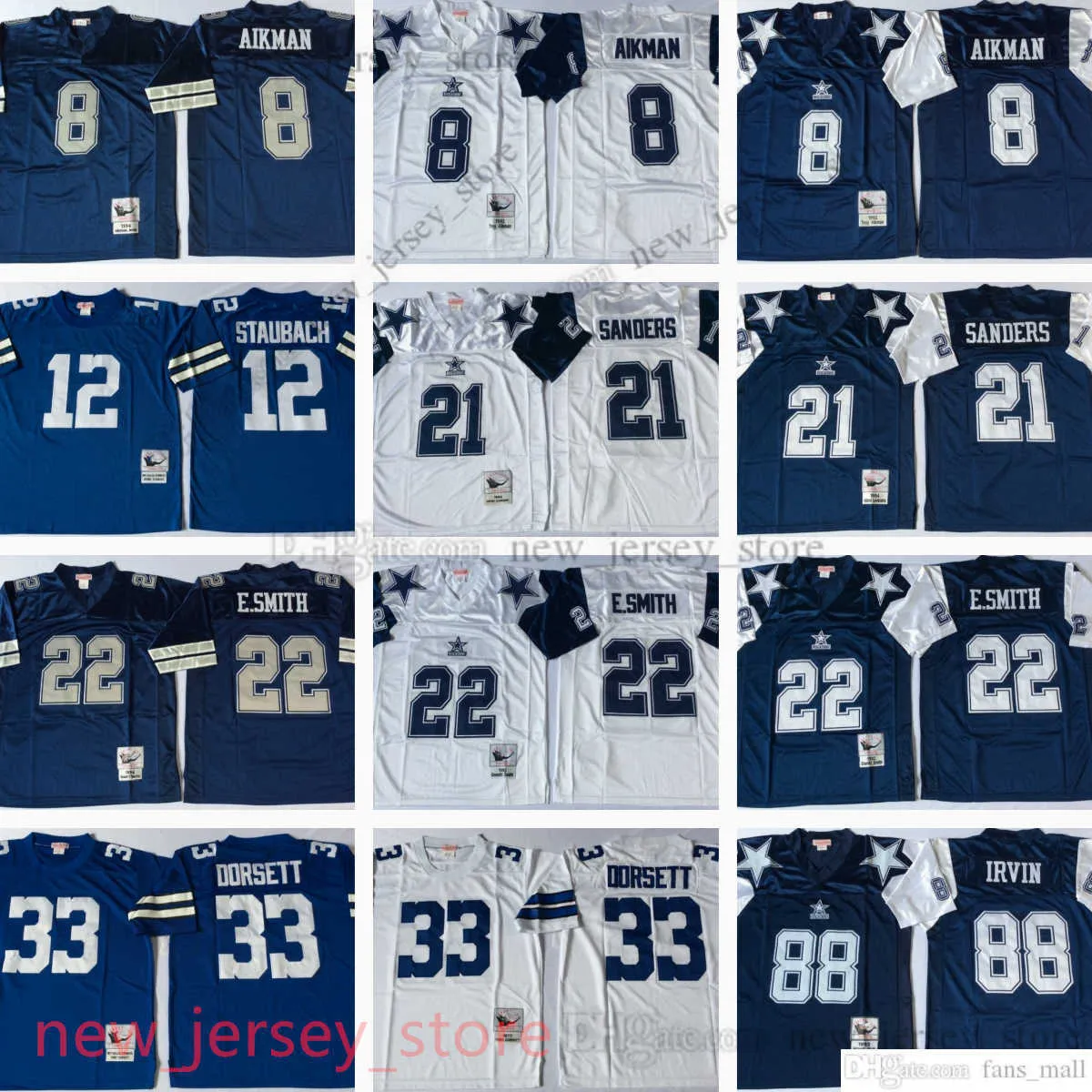 NCAA Vintage Mitchell och Ness Football Troy Aikman Jerseys Retro 21 Deion Sanders 22 Emmitt Smith 8 Tony Dorsett 54 Randy White 88 Michael