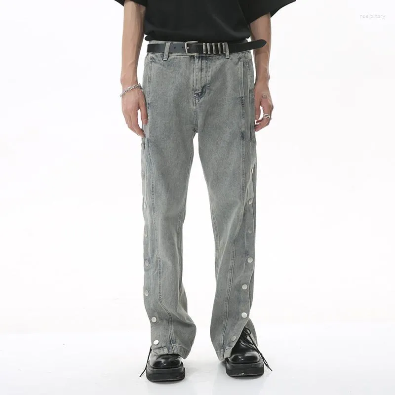 Mäns jeans Syuhgfa Summer Trendy Breasted Pants Fashion Split High Street Hip Hop Male Straight Leg Denim Trousers 2023