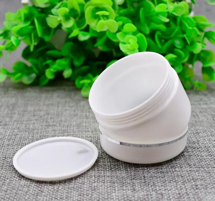 20 50 100 250ML Empty White Silver Edge Portable Refillable Plastic Cosmetic Makeup Face Cream Jar Sample Container Bottle Pot SN1624