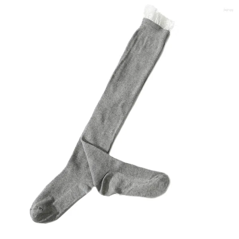 Women Socks 2023 Ribbed Knitted For Extra Long Thigh High Stockings With Ruffled Floral Lace Trim Japanese Student Over