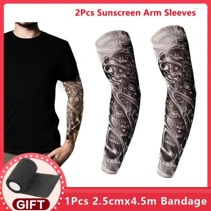 Ginocchiere 2Pcs Summer Outdoor Riding 3D Tattoo Stampato Manicotti Sport Viaggi Pesca Protezione solare Protezione manica Protezione UV