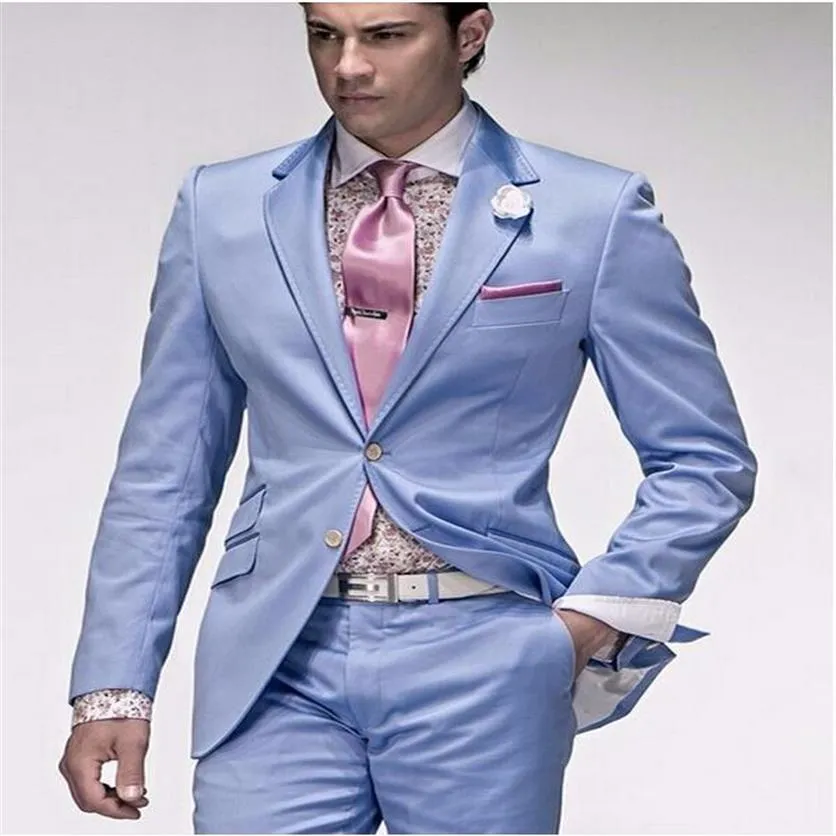 Bleu clair smoking 2016 pas cher mode costumes de mariage pour hommes costume formel marié smokings Tailcoat veste pantalon Tie294q