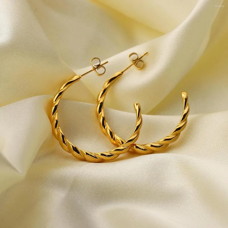 Hoop Earrings Gold Rope Twist Hoops For Women 18K Plated Stainless Steel Statement