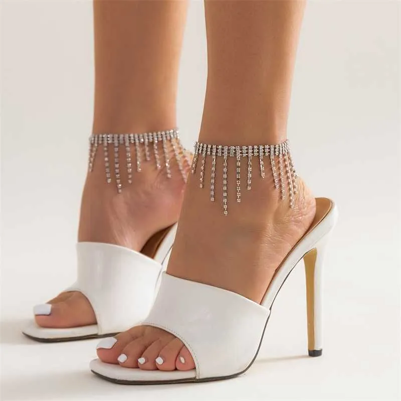 Lacteo Trendy Iced Out Rhinestone Anklets for Women Wassel High Heel Cavigliere Bracciale Summer Beach Accessori Party Goth 230719
