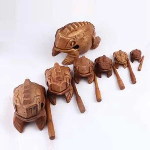 Thailand Lucky Frog with Drum Stick Traditional Craft Home Office Decor Wooden Art Figurines Miniatures1576665