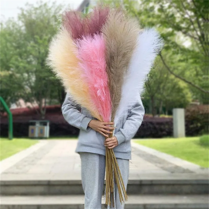 20PC Dried Flowers 120cm Natural Reed Bouquet Artificial Pampas Grass Flower For Home Room Decor Wedding Birthday Party Fake Plants JL1730