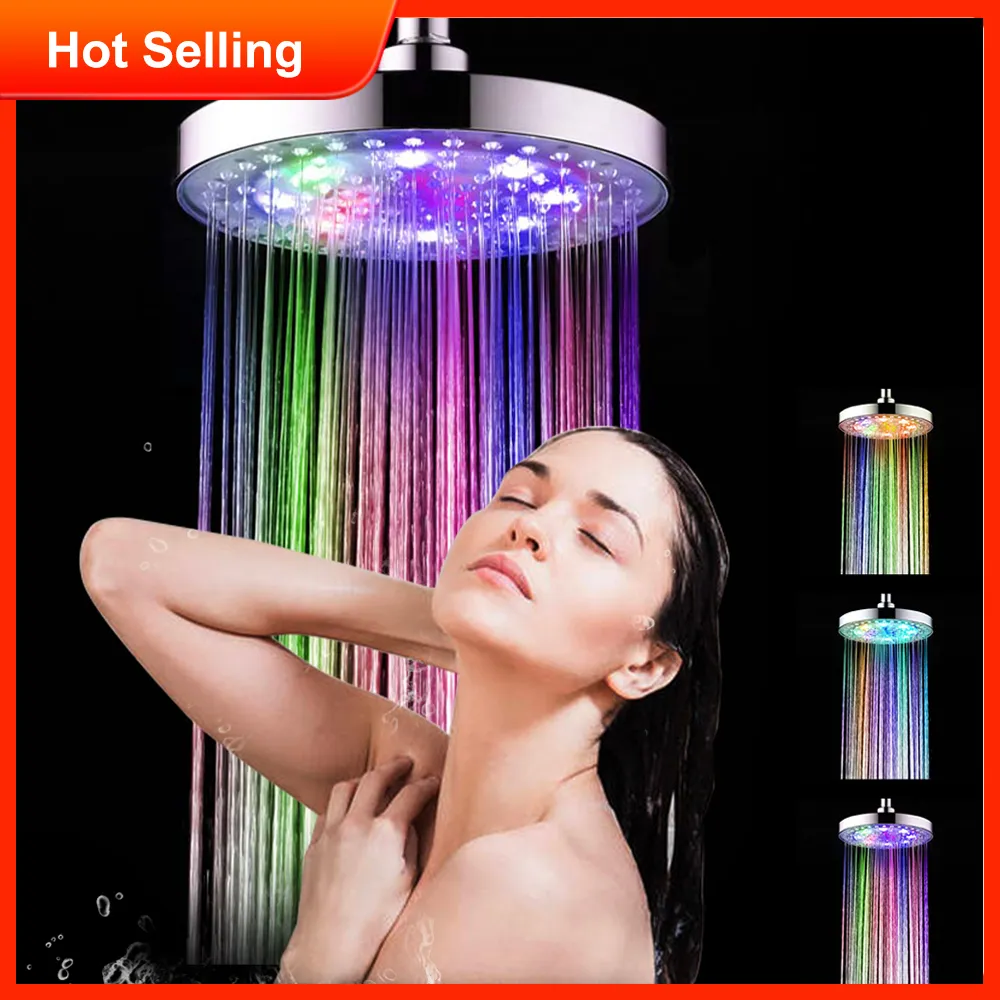 Soffione doccia da bagno Soffione doccia a LED RGB da 8 pollici Rotondo Cambio automatico Risparmio idrico Pioggia Doccia a pioggia per bagno ad alta pressione 230731