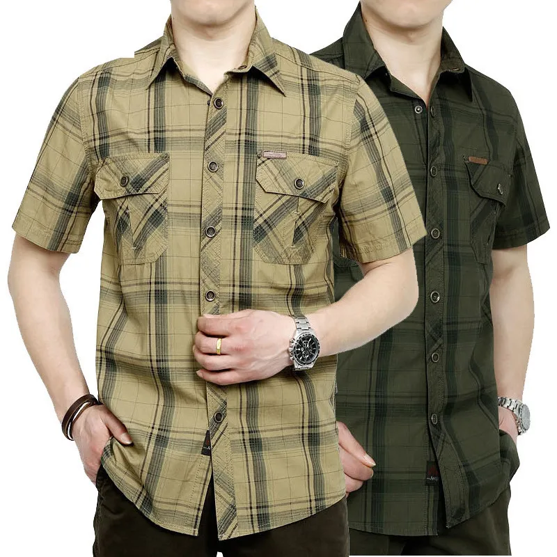 Mode Sommer Shirt Kurzarm Plaid Shirts Männer Plaid Baumwolle Shirts Military Luxus Marke Kleidung Strickjacke Plus Größe M-5XL Tops