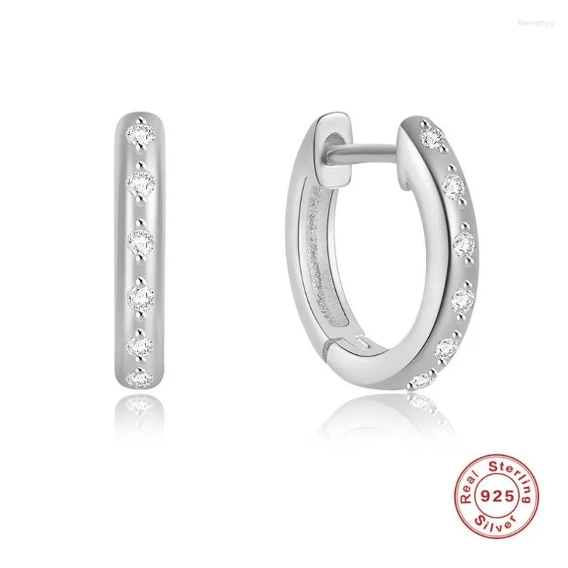 Hoop Earrings Aide 925 Sterling Silver Simple Classic 9mm Circle Huggie For Women Minimalist CZ Zircon Pave Versatile