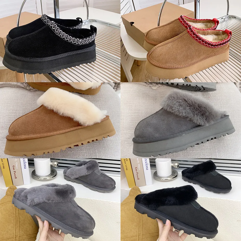 Tazz Booties Womens Fur 슬라이드 클래식 울트라 미니 플랫폼 부츠 태즈 만 슬립 온 스웨이드 양털 양치기 편안한 겨울 디자이너 코켓 슬리퍼 35-43