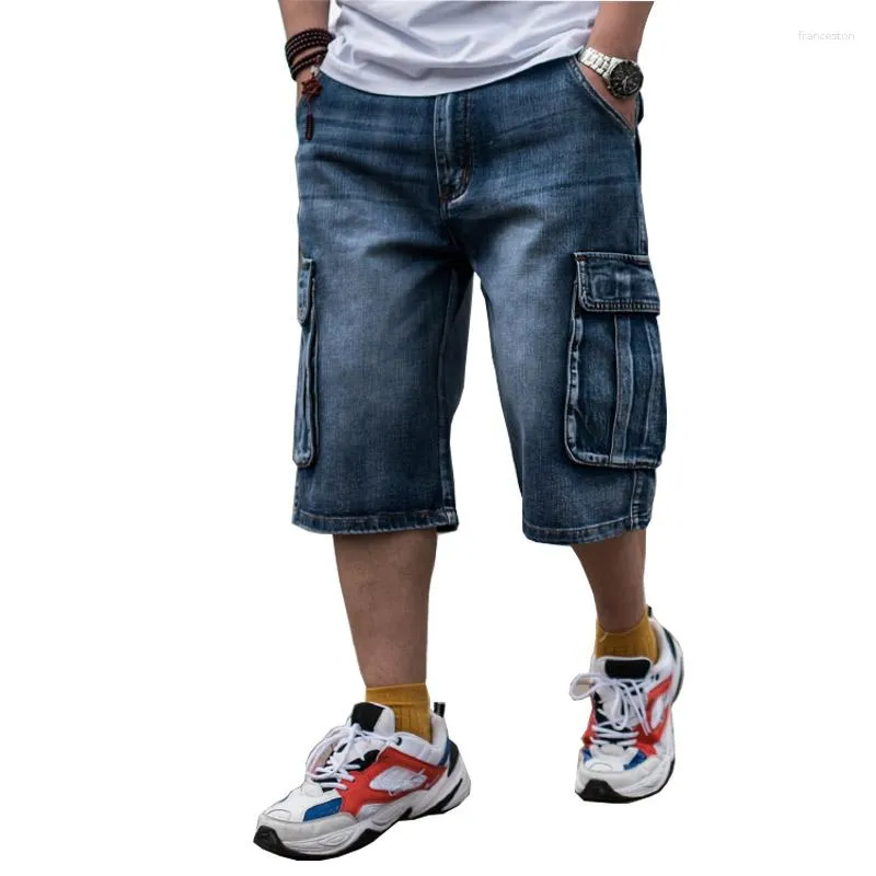 Männer Jeans Mcikkny Männer Hip Hop Cargo Denim Shorts Multi Taschen Lose Beiläufige Männliche Streetwear Gewaschen