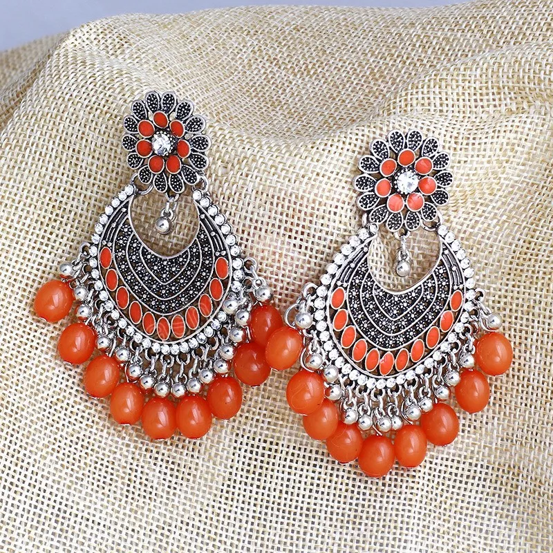 Vintage Orange acrylique cristal fleur boucles d'oreilles pour les femmes ethnique bohème déclaration boucle d'oreille indien fête bijoux cadeau