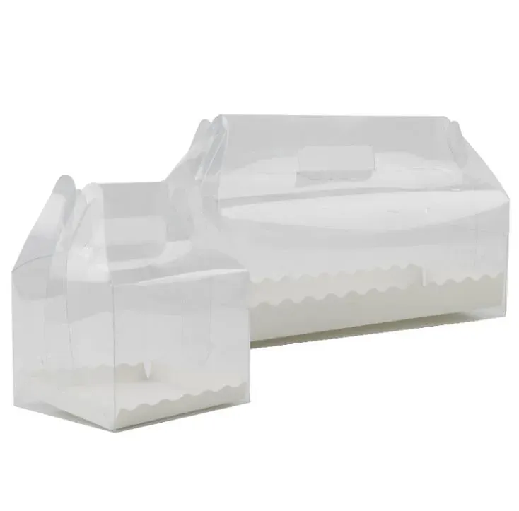 Transparent Cake Roll Packaging Box with Handle Eco-friendly Clear Plastic Cheese Cake-Box Baking Swiss Roll-Box SN4341