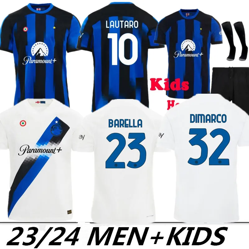 S-4XL 2023 oyuncu versiyonu Darmian Futbol Jersey Barella Inters Thuram Milans Lautaro Vidal J. Correa Futbol Gömlek Calhanoglu Gagliardini Erkekler Dimarco Kids Equpment