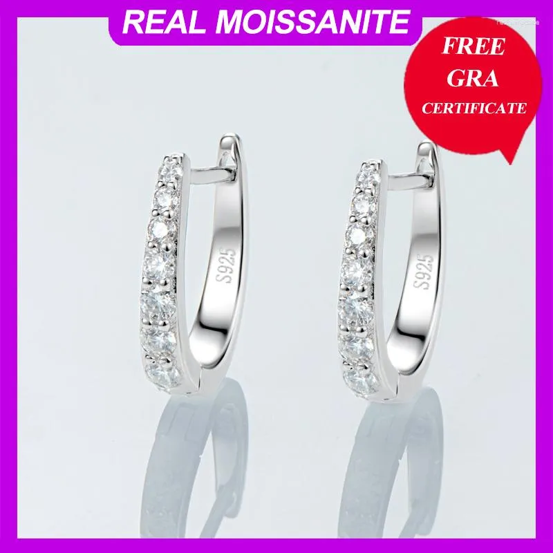 Backs Earrings Original 925 Sterling Silver Real Moissanite Hoop Huggie Clip For Women GRA Certificate Similar Diamond 0.3 Carat