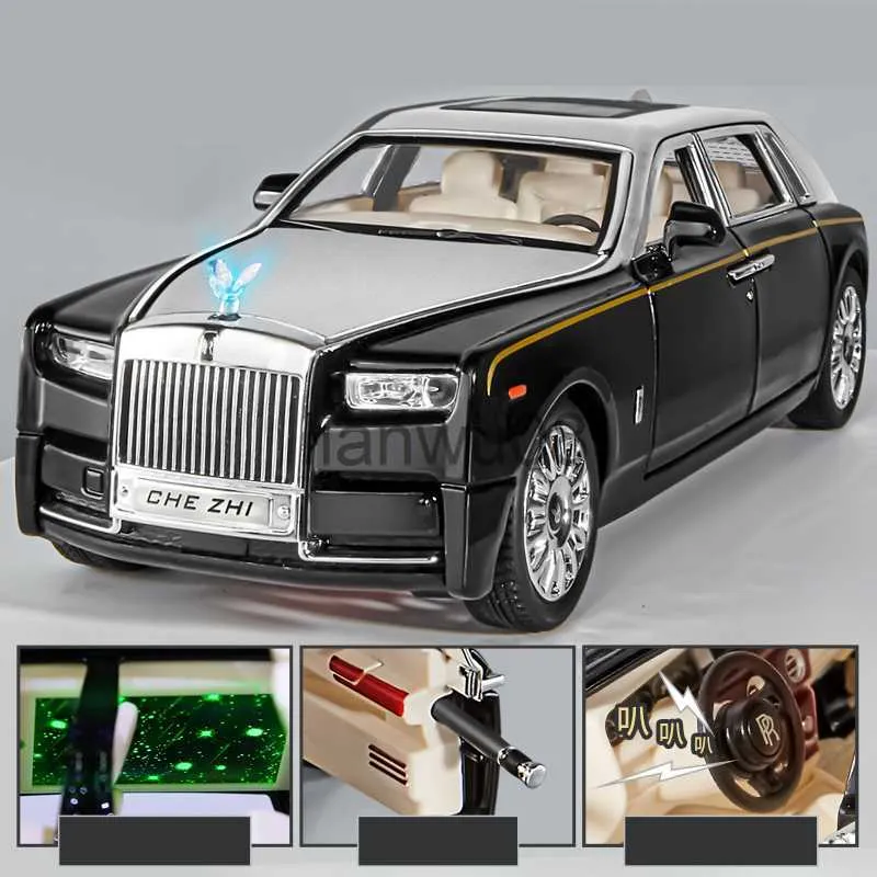 Diecast Model Cars 124 Rolls Royce Phantom Alliage Modèle De Voiture Diecast Metal Toy Luxy Véhicules Modèle De Voiture Avec Star Top Sound and Light Cadeaux Pour Enfants x0731