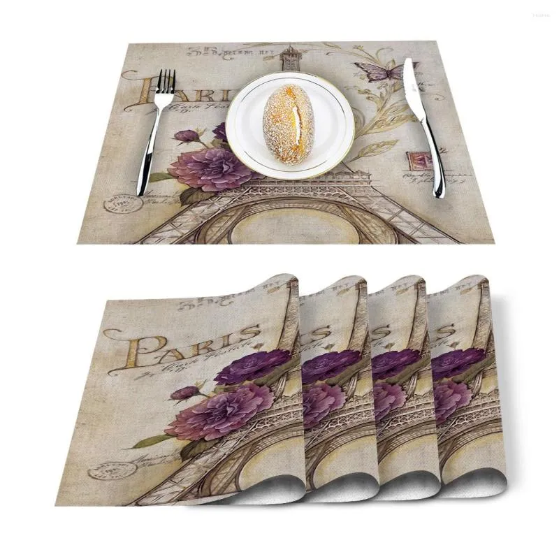 Table Runner 4/6pcs Set Mats Paris Flowers Butterfly Printed Napkin Kitchen Accessories Home Party Decorative Placemats