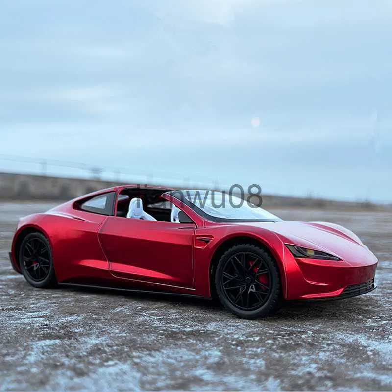 Diecast Model Cars 124 Tesla Roadster Alloy Sports Car Model Diecasts Metal Toy Vehicles Car Model Simulation Sound and Light Collection Kids Gift x0731
