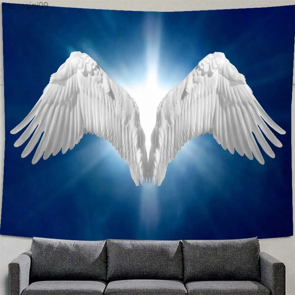 Tapetes Grandes Asas de Anjo Tapeçaria Hippie Pena Psicodélica Fundo Oculto Arte Tapete para Pendurar na Parede Decoração de Casa Toalha de Mesa R230731