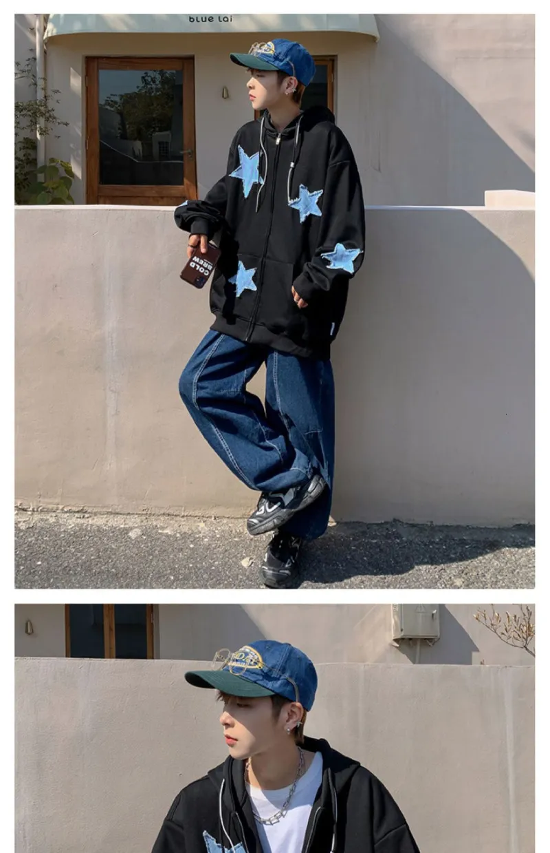 Y2K Zip Up Jackets With Harajuku Star Patch, Oversized Y2K Zip Up Jackets With Harajuku Star Patch, Oversized