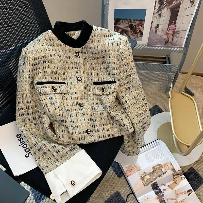 Women's Jackets Luxury Small Fragrance Tweed Jacket For Women French Vintage O-Neck Slim Short Coat High Quality Female Straight Outwear